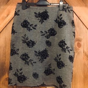 Grey midi skirt with black velveteen floral roses